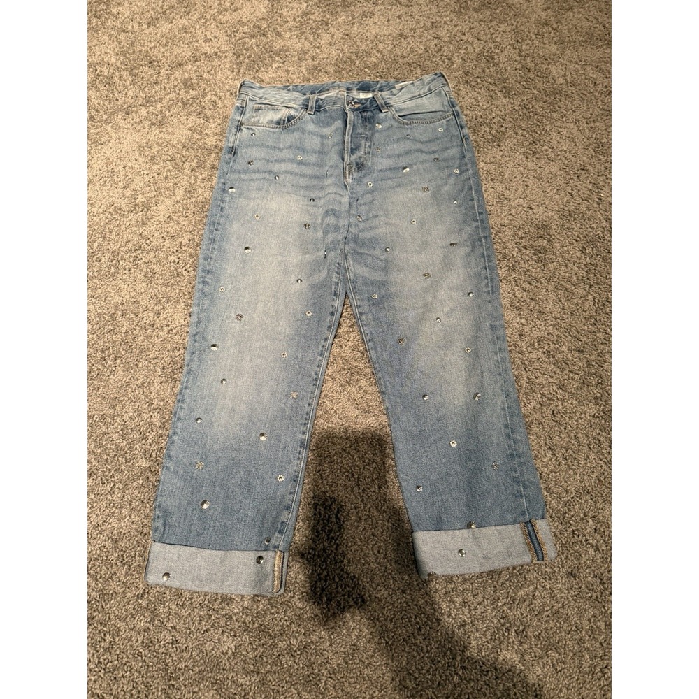 H&M Jeans‎ Women 32 Vintage Fit Studded Medium Wash High Waist Straight Leg